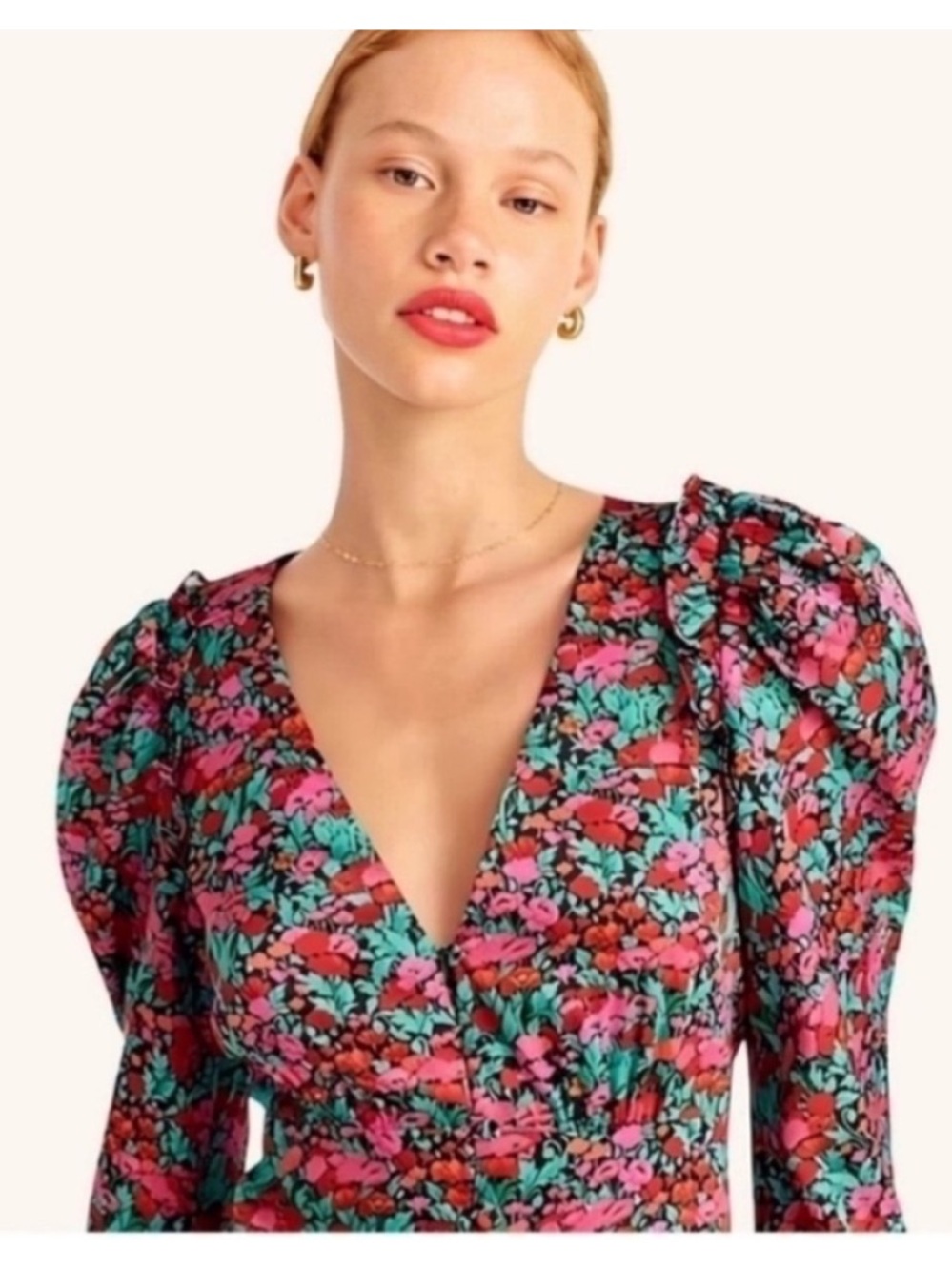 NWT J. Crew Collection Drapey Puff Sleeve Midi Dress Ratti Floral - Picture 2 of 8